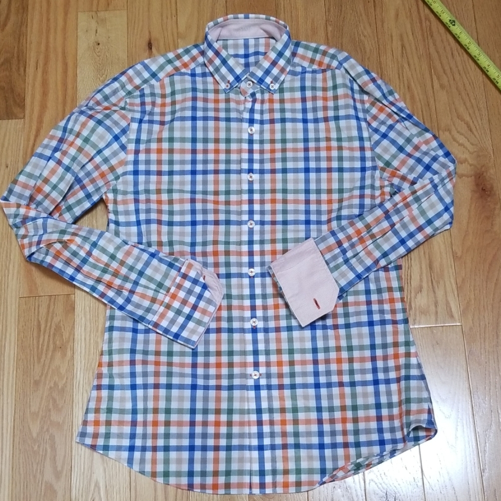 J. Hilburn Blue Orange Wht Green 15 32 Shirt slim